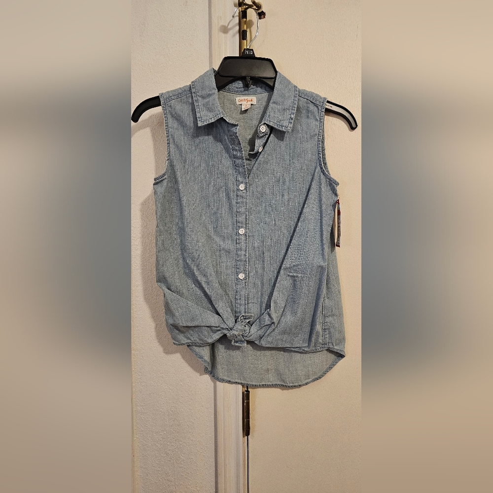 Universal Thread Light Blue Sleeveless Button-Down Shirt
